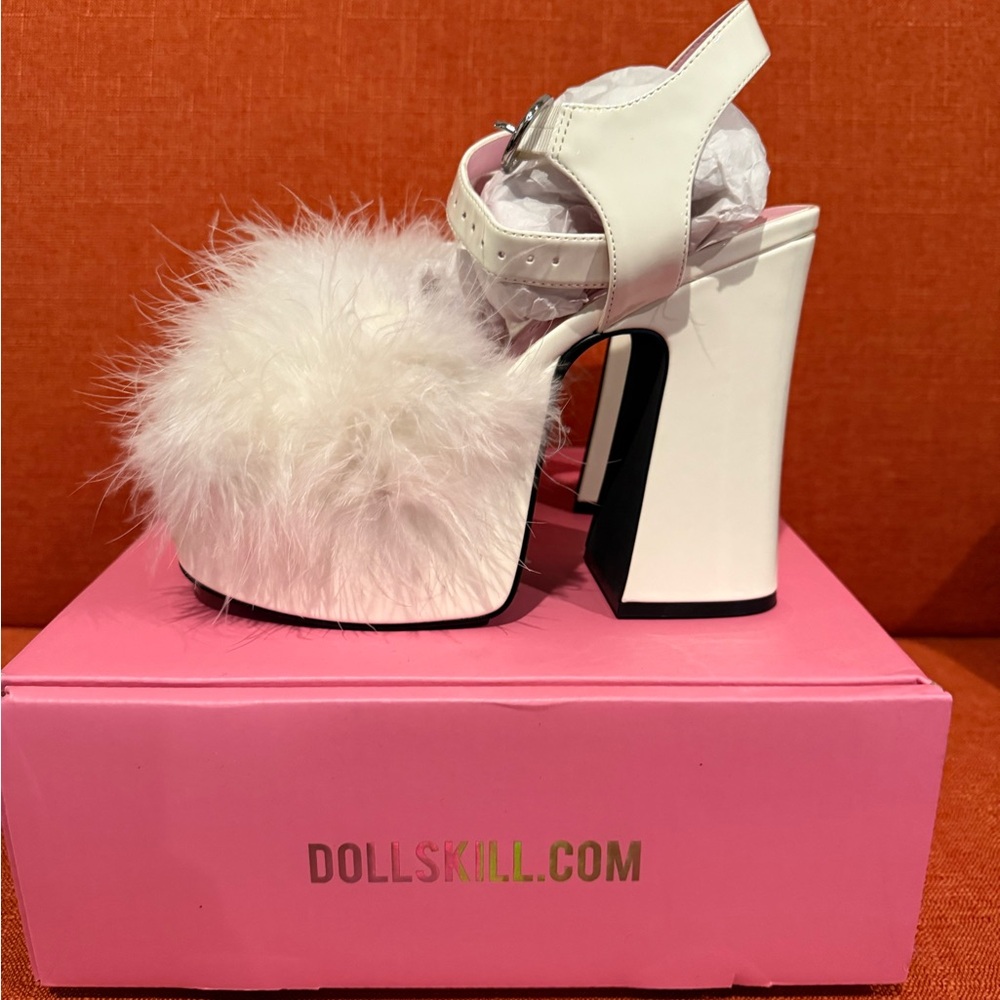 Dolls Kill White Platform Shoes with Fluffy Fur